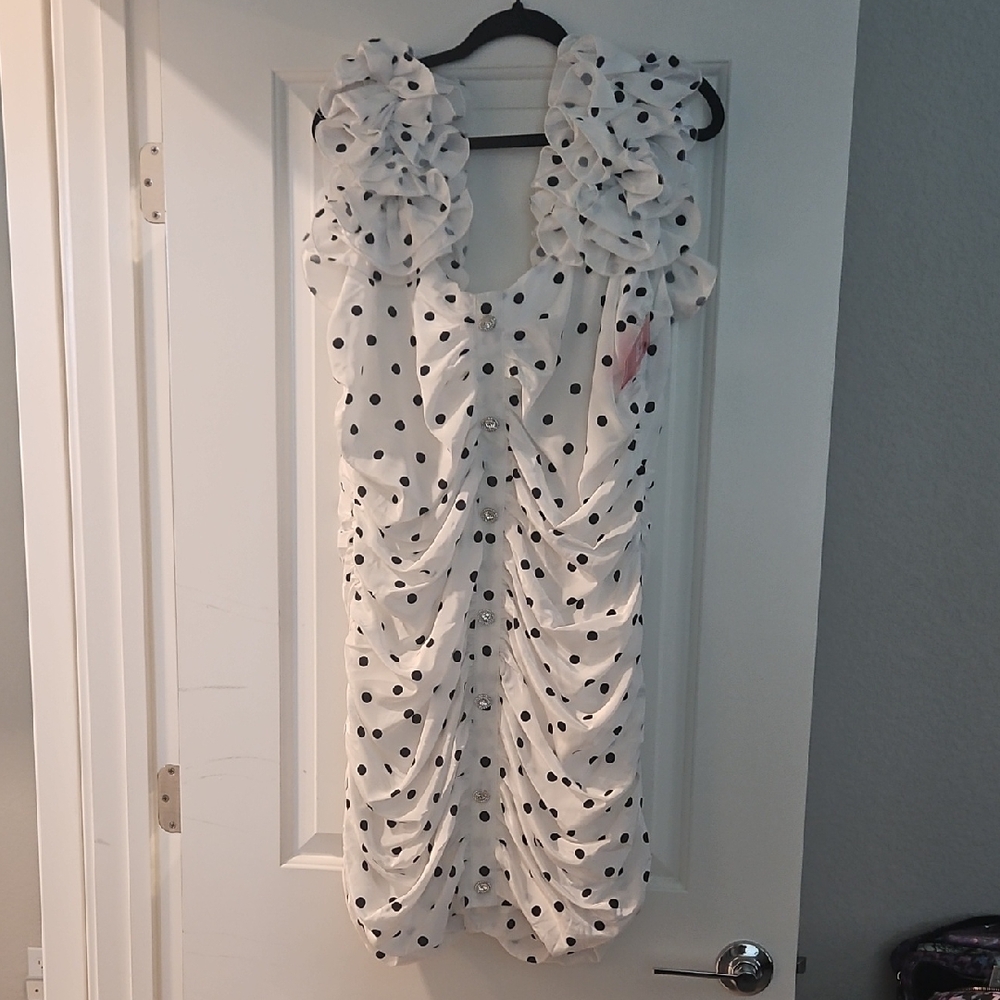 White Polka Dot Ruffled Dress